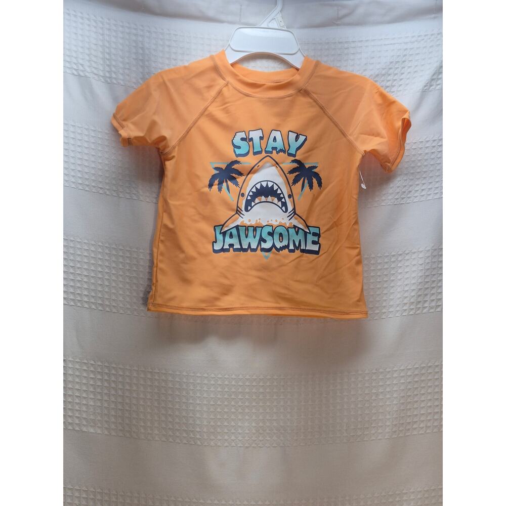 Jumping Beans Swim Shirt Boys Sz 4T Orange Stay Jawsome Design Short Sleeve 8022